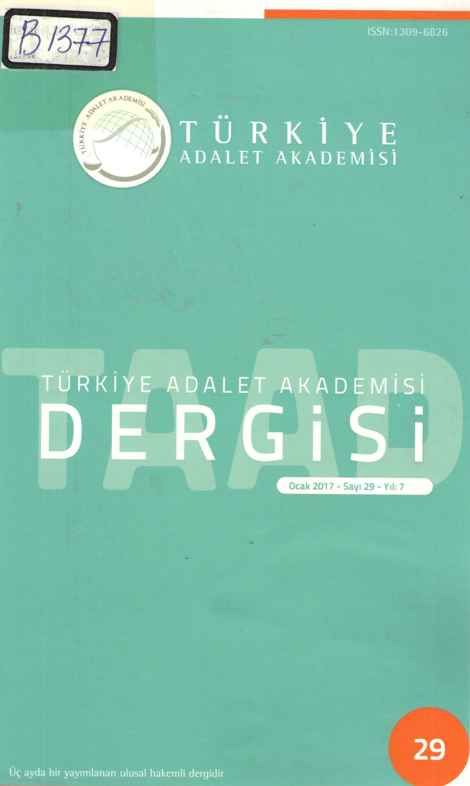 Türkiye Adalet Akademisi Dergisi Sayi 34, 2018