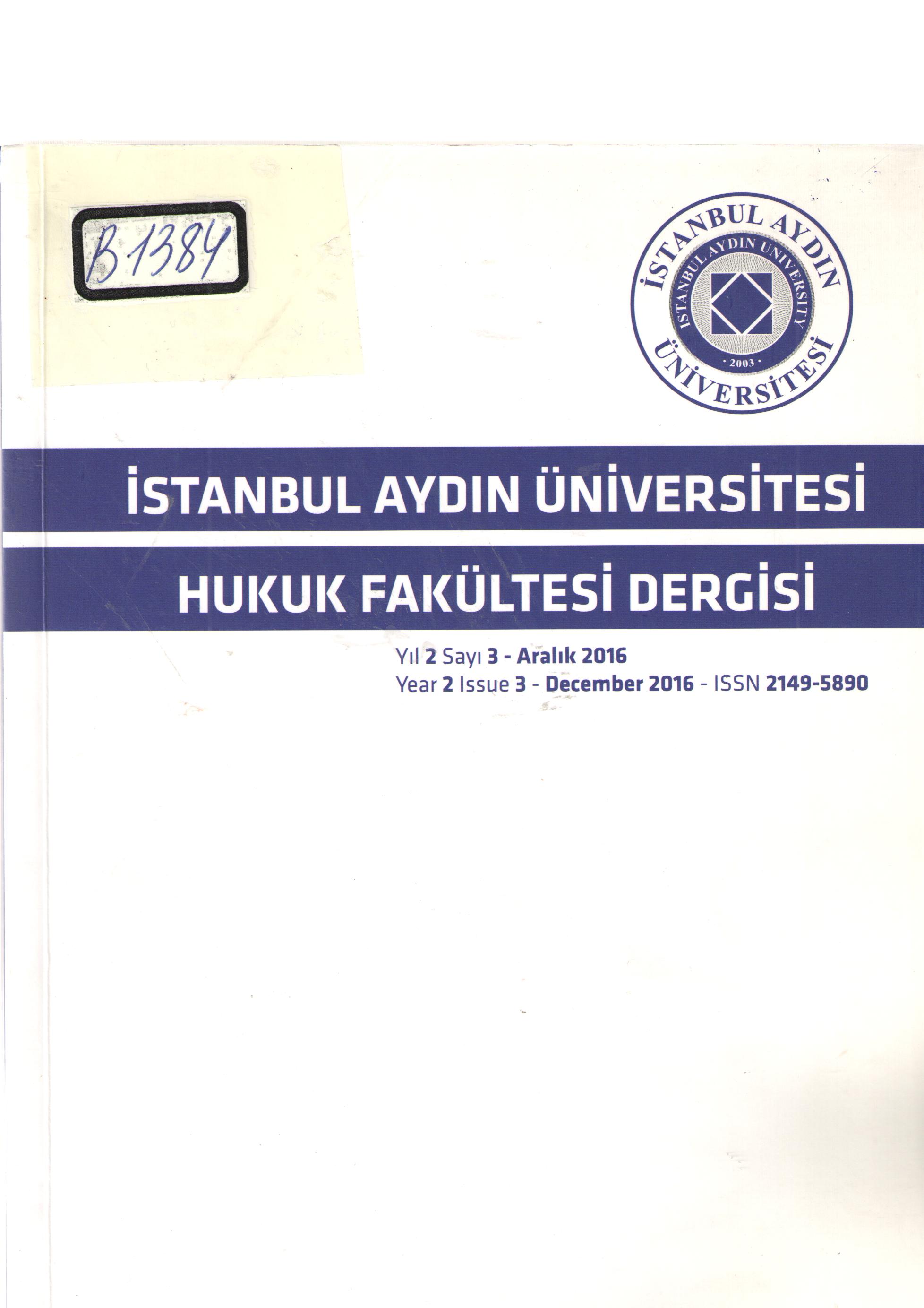 İstanbul Aydın Ün.Hukuk Dergisi 3-2
