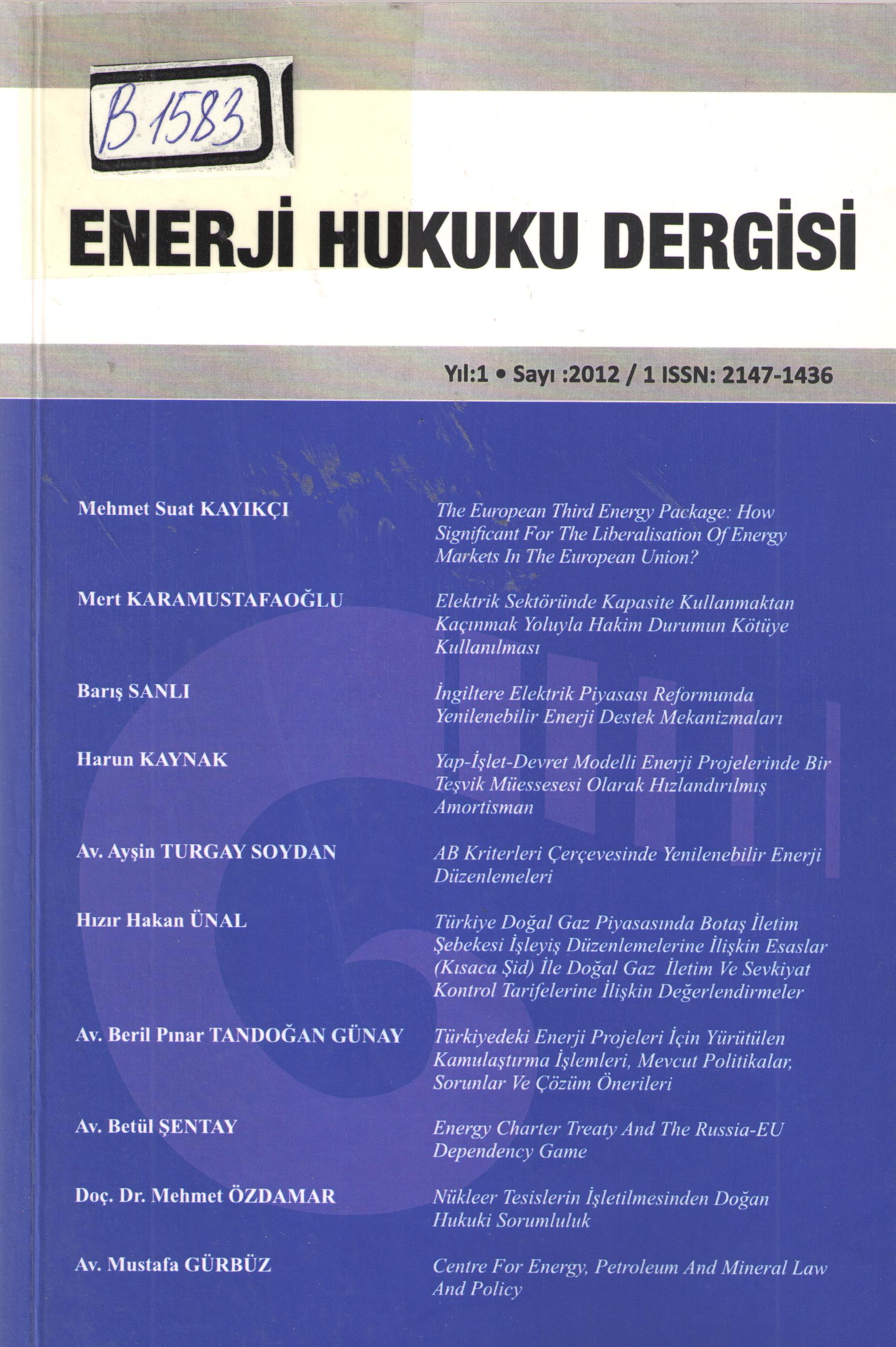 Enerji Hukuku Dergisi 2012/1