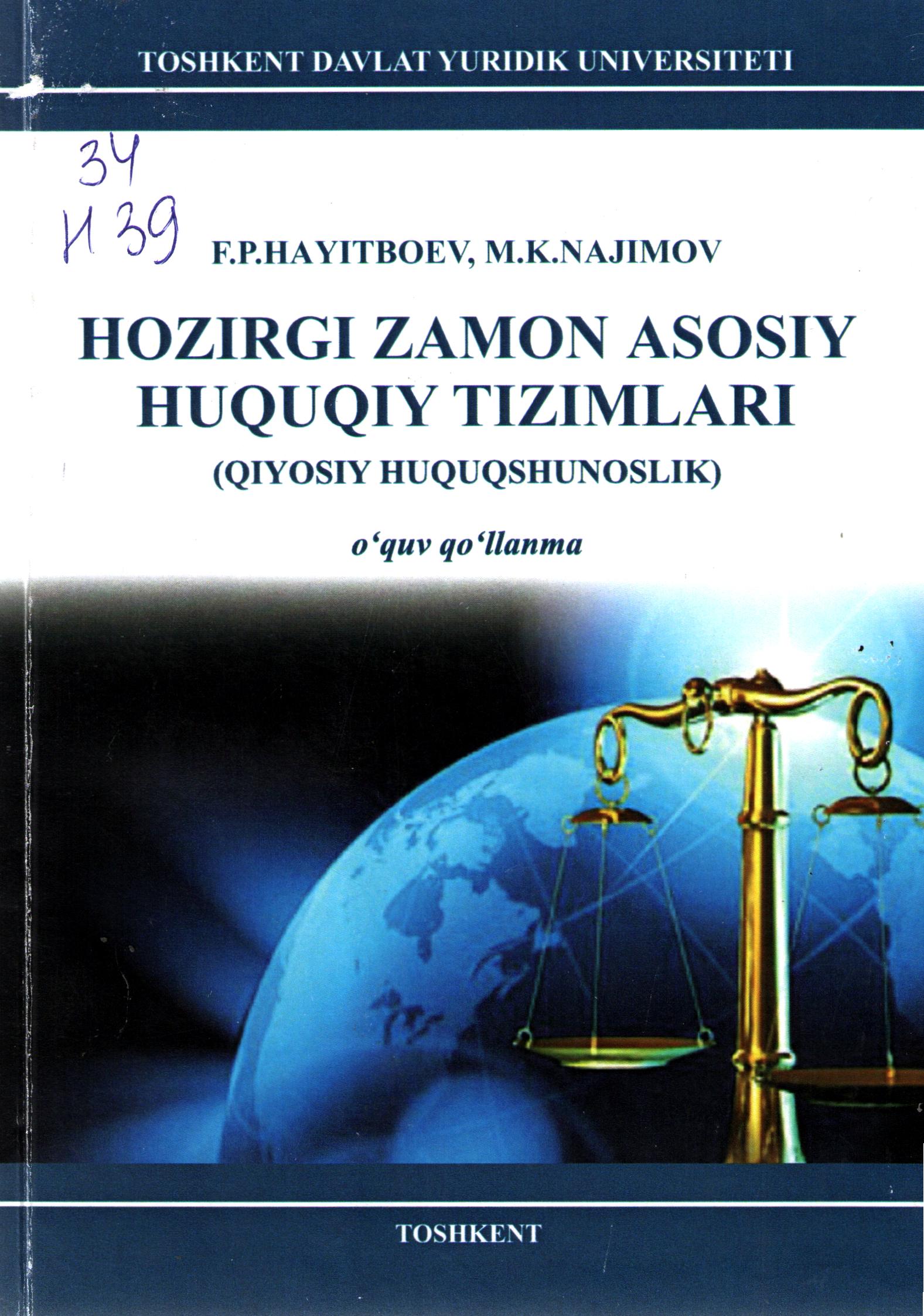 Hozirgi zamon asosiy huquqiy tizimlari (qiyosiy huquqshunoslik)