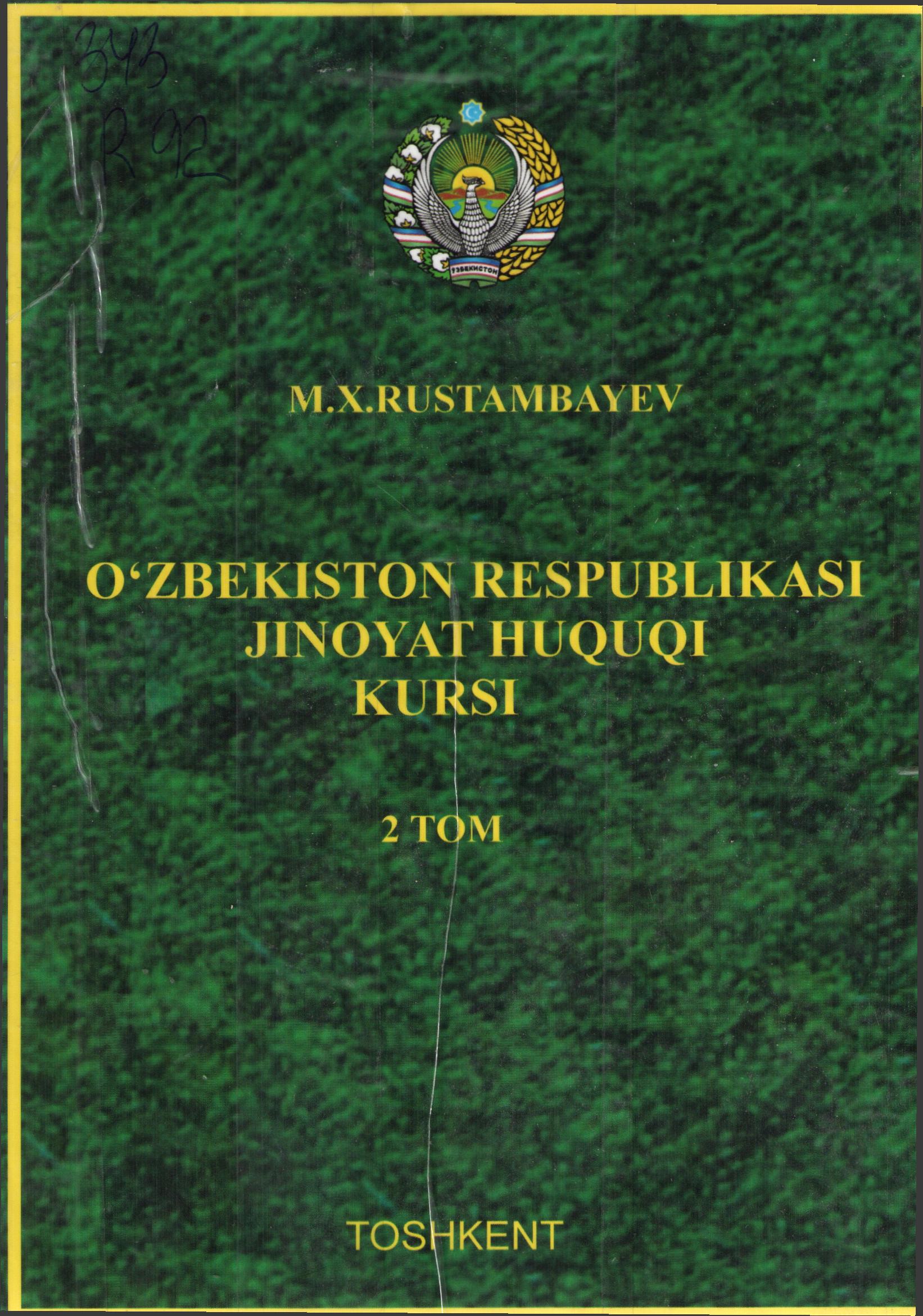 O'zbekiston Respublikasi jinoyat huquqi kursi 2 Tom