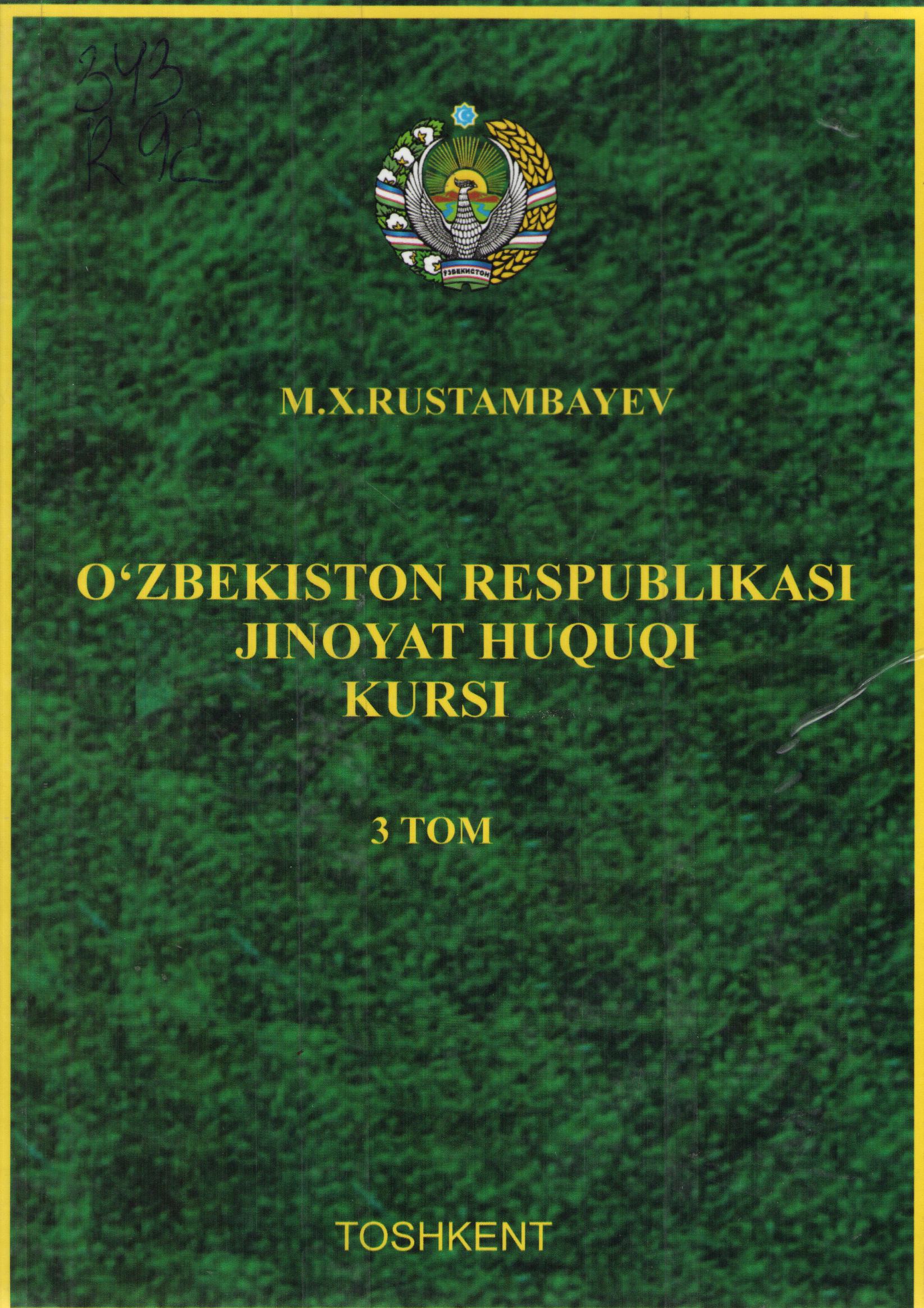 O'zbekiston Respublikasi jinoyat huquqi kursi 3 Tom