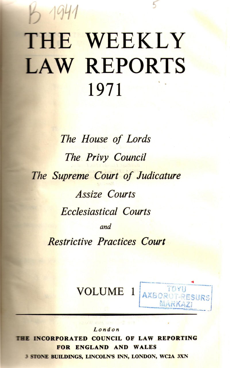 Weekly Law Reports 1971 Vol 1