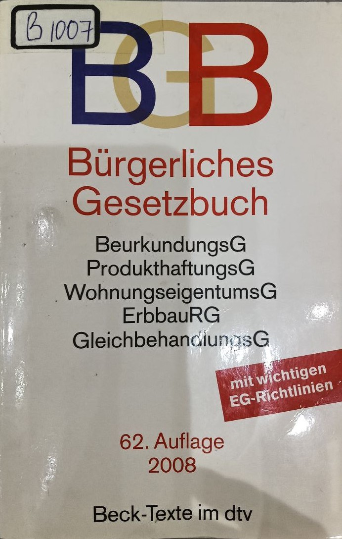 Burgerliches gesetzbuch. 62. Auflage
