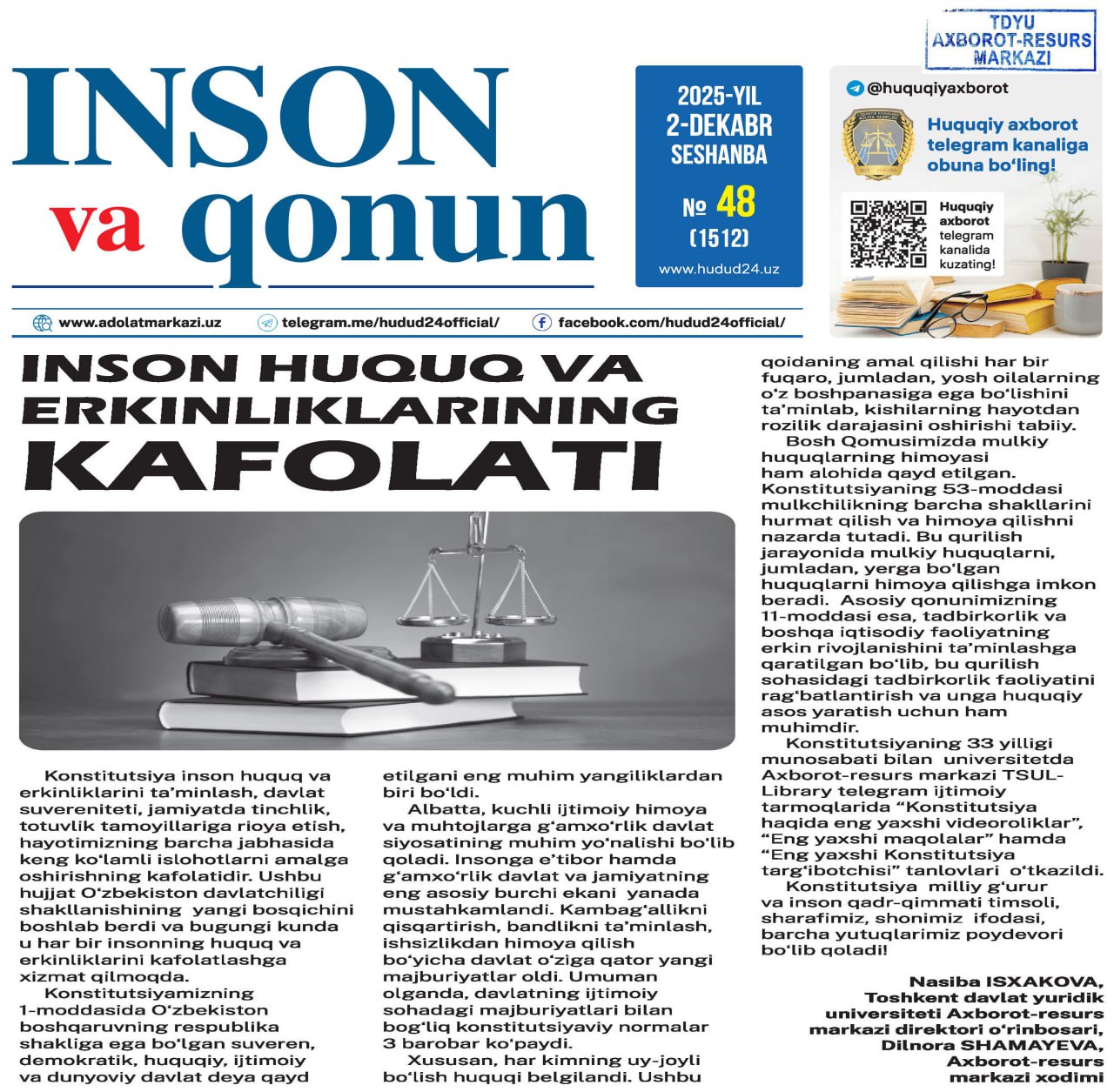 INSON HUQUQ VA ERKINLIKLARINING KAFOLATI