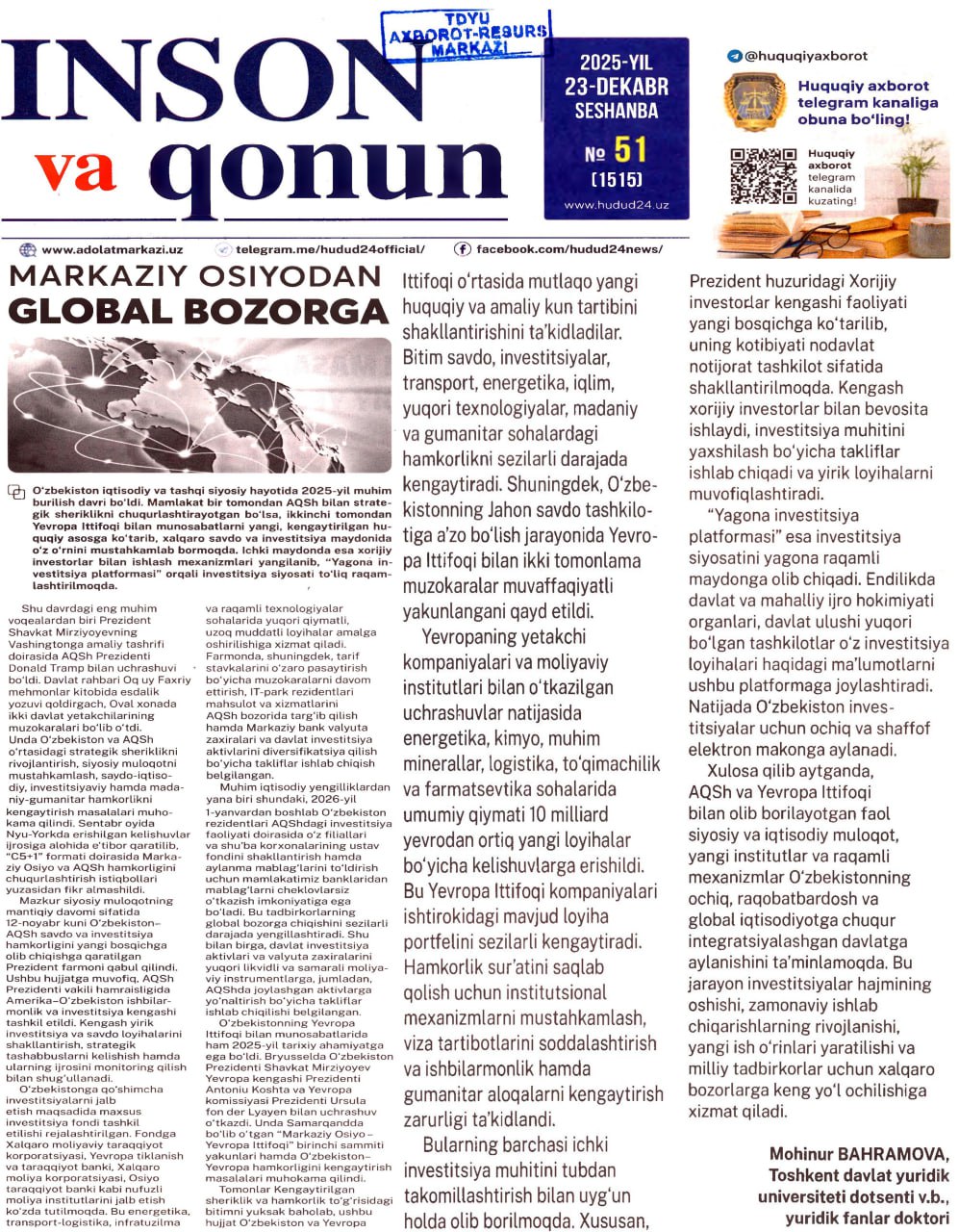 MARKAZIY OSIYODAN GLOBAL BOZORGA
