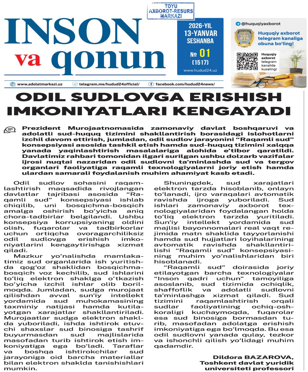 Odil sudlovga erishish imkoniyatlari kengaydi