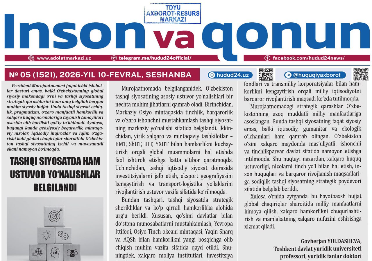 TASHQI SIYOSATDA HAM USTUVOR YO‘NALISHLAR BELGILANDI