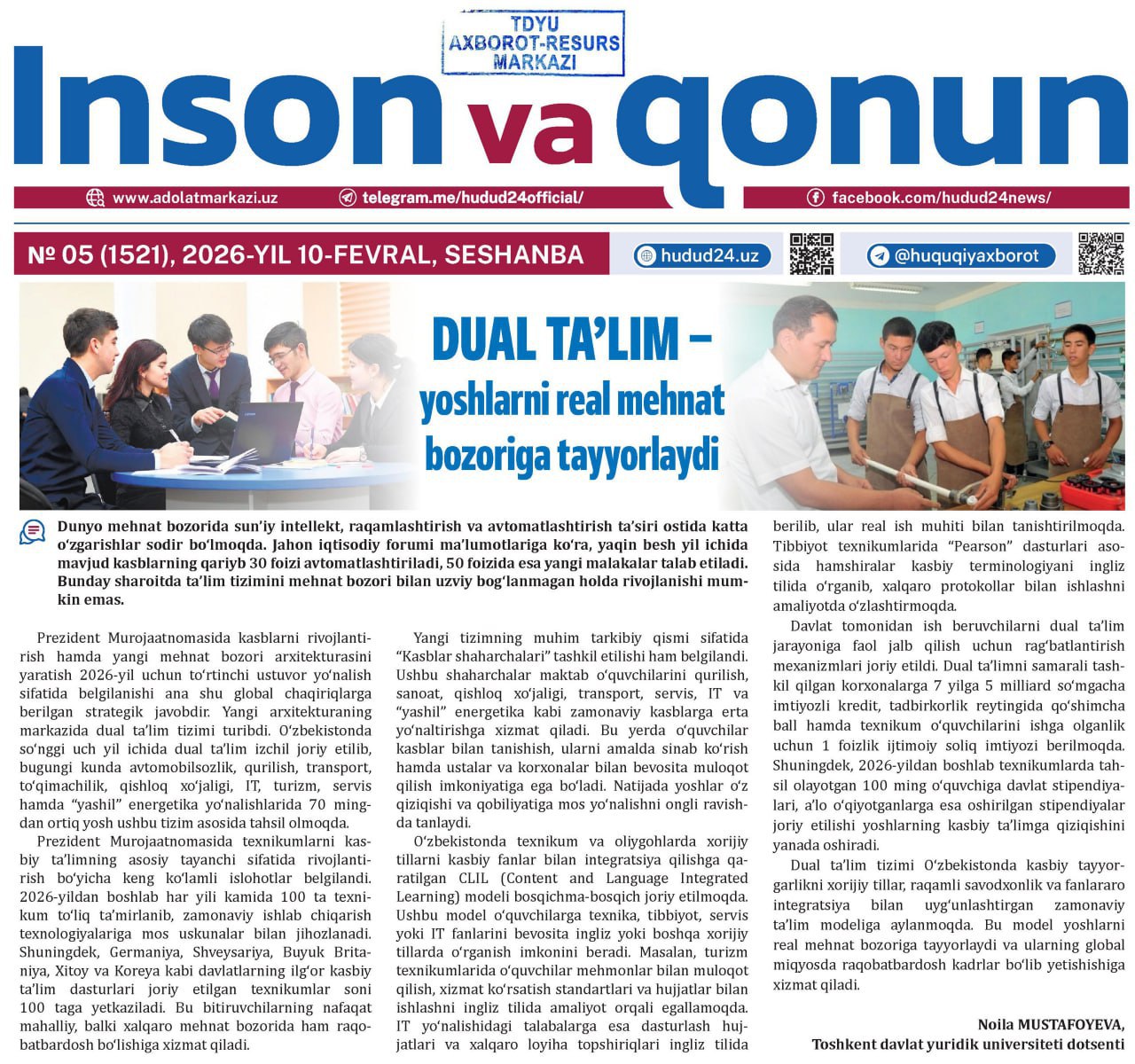 Dual ta'lim – yoshlarni real mehnat  bozoriga tayyorlaydi