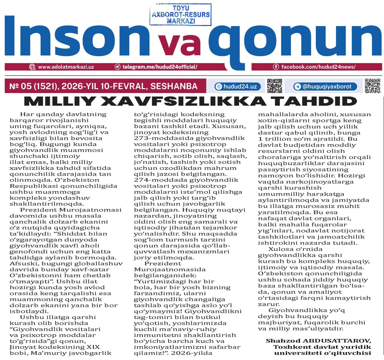 MILLIY XAVFSIZLIKKA TAHDID
